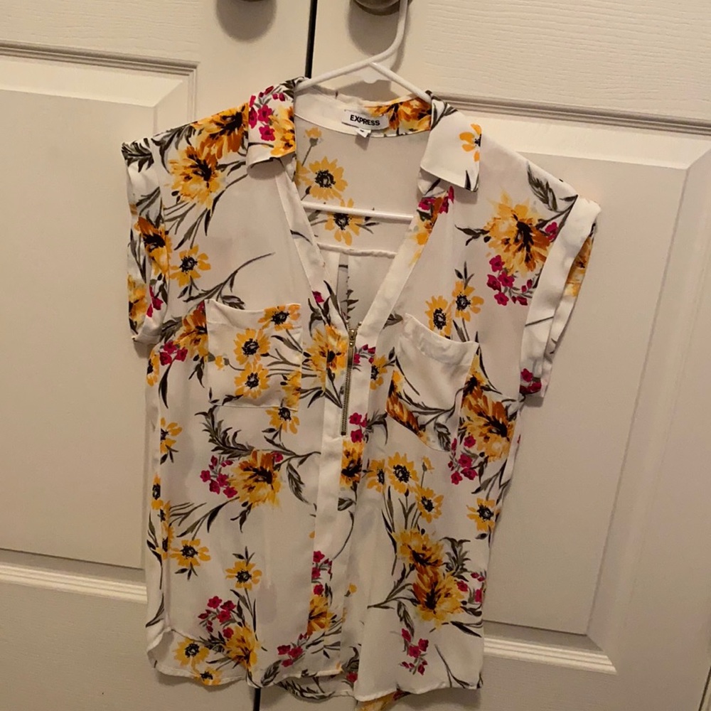 Express floral zip-up blouse